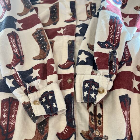 Vtg Cowboy Boots 100% flannel button down women’s small white western cowgirl - Picture 6 of 7